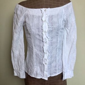 Final Touch Bateau or Shoulder Hugging, Crinkled, Ruffled Top